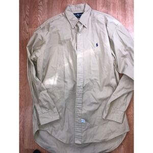 POLO Ralph Lauren Blaire Tan Khaki Cotton Long Sleeve Shirt Navy Pony Men L